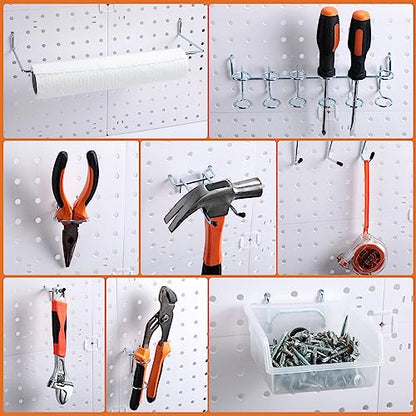 Zubebe 106 Pcs Pegboard Hooks Assortment with Bins, Pegboard Accessories Organizer Kit Include Bins with Hooks and Loops Paper Towel Craft Holder for Hanging Tool(Silver, Clear)