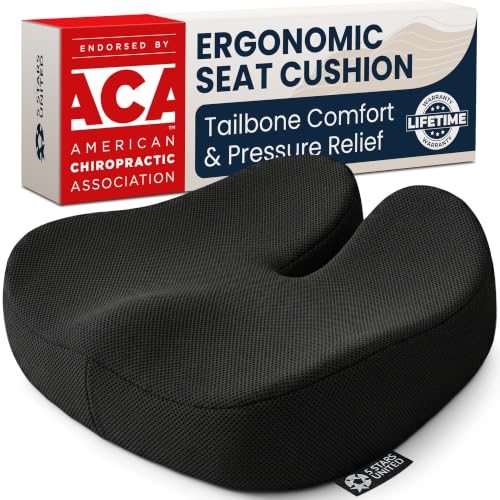 5 STARS UNITED Seat Cushion - Memory Foam Chair Cushion for Tailbone Pain Relief - Ergonomic Support for Coccyx, Sciatica & Butt - Office, Desk & Gaming Chair, Car Seat, Wheelchair, Black Mesh - color: Black Mesh, size: XX-Large