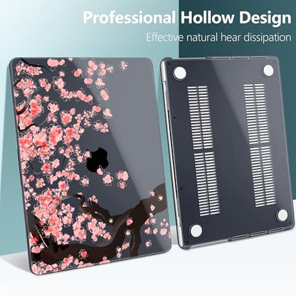 DONGKE Case for MacBook Pro 14 Inch (2026-2021 Release, M5 M4 M3 M2 M1 Pro/Max Chip), Plastic Slim Hard Shell Protective Cover with Keyboard Cover & Screen Protector, Cherry Blossoms - color: Black Cherry Blossoms