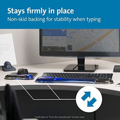 Kensington Duo Gel Mouse & Keyboard Wrist Rest Bundle Set, Ergonomic Keyboard and Mouse Pad With Wrist Support, Keyboard Wrist Rest, Computer Keyboard Pad, Cooling Gel, Non-Skid Backing, Blue K52920WW - color: Blue, size: 9.6L x 7.6W inches, style: Keyboa