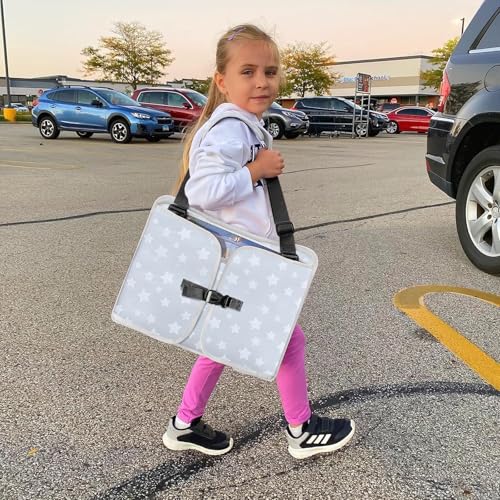 MENZOKE Kids Travel Tray for Toddler Car Seat, Toddler Gift for Boy Activities with Dry Erase Board & iPad Holder Stand, Road Trip Essentials Accessories Lap Tray for Boy as Birthday Gift, Grey - color: StarGrey