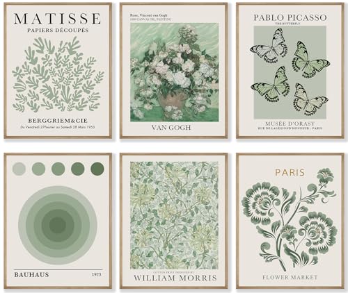Crocothemis Abstract Matisse Wall Art Exhibition Posters, Vintage Art Boho Art Prints, Retro Room Decor for Aesthetic Bedroom, green wall art, Unframed, 8 x 10 Inch(Green)-B02 - color: O Sage green, size: 8x10 in Unframed