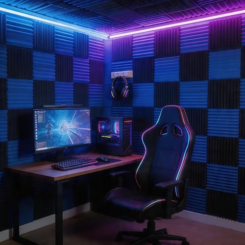 48 Pack 12 "X 12 "X1 Acoustic Panels Studio Soundproofing Foam Wedge Tiles, (24BLUE+24BLACK) - color: 24BLUE+24BLACK