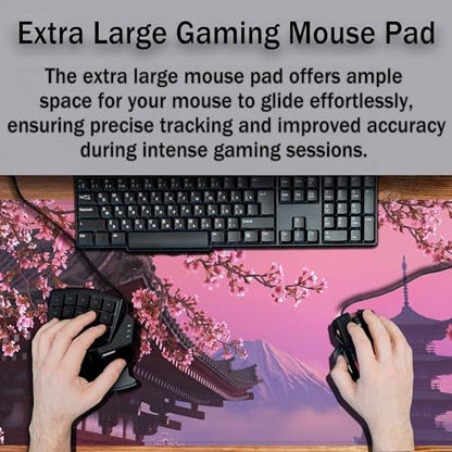 Cherry Blossoms Tree Mouse Pad Japanese Mount Fuji Spring Landscape Keyboard Mat Large Gaming Mousepad for Desk,Office,Bed 35.4"X15.7" - color: Cherry Blossoms tree