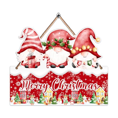 Hatzelou 1PCS Merry Christmas Sign for Wall, Cute Snowman Wooden Sign for Front, Merry Chrismas Welcome Sign, Perfect for Winter Farmhouse Garden Porch Decoration, Christmas Party Decor Supplies - size: 1pcs-red-christmas