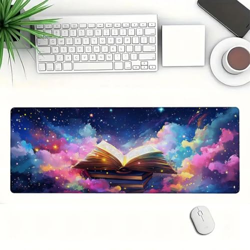 Bookshelf Desk Mat Gaming Large Mouse Keyboard Pad Book Magical Elements Star Cloud Keyboard Mouse Extra Large Full Desk Computer Pads Desk Decor 31.5" x 11.8" - color: Bookshelf, size: 31.5L x 11.8W inches