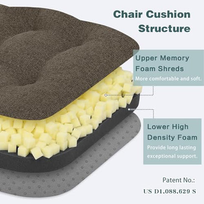 baibu Dining Chair Cushions, Memory Foam Kitchen Chair Cushions, Dual-Layer Patented Design Seat Pads with Ties, 16.5 x 16.5 x 3.5in, Brown, 1PC - color: Brown, size: 1 Count (Pack of 1)
