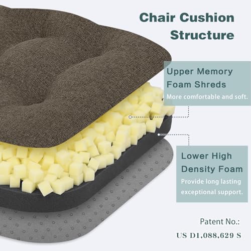 baibu Dining Chair Cushions, Memory Foam Kitchen Chair Cushions, Dual-Layer Patented Design Seat Pads with Ties, 16.5 x 16.5 x 3.5in, Brown, 1PC - color: Brown, size: 1 Count (Pack of 1)