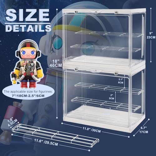 LED Acrylic Display Case 2Pack, Funko Pop & Collectibles -Dustproof Stackable Showcase with Adjustable Shelves & Magnetic Door - Ideal for Mini Figures, Toys & Jewelry Display - size: 2PACK