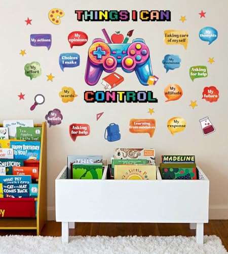 YIMEHDAN Things I Can Control Watercolor Game Wall Decal, Psychologically Inspirational Quote Vinyl Wall Sticker, Removable Gamer Self Affirmation Artwork for School Classroom Playroom Game Room Decor - style: school game