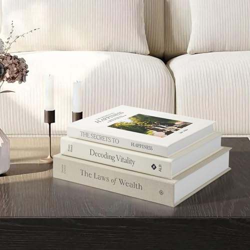 1DOT2 3Pcs Luxury Linen Decorative Books with Storage, for Home Decor. | 8.5"x11" Large, Faux Books, Modern Farmhouse & Boho Decor - color: Linen Beige/Beige/Ivory White