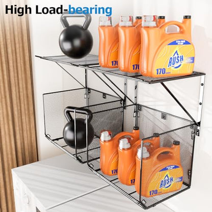 2 Pack Laundry Room Shelves Organization and Storage,Wall Mounted Clothes Drying Rack with Wire Mesh Basket Over Washer and Dryer, (Black, 2 Pack) - color: Black