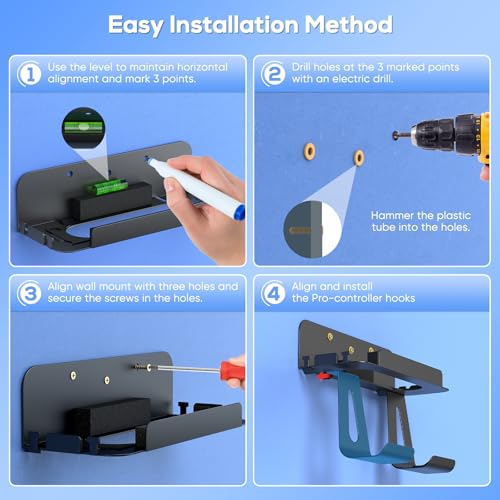 [Switch 2/1/OLED Compatible] Auarte Metal Wall Mount for Nintendo Switch 2 Console 2025, Switch 2 Accessories Organizer Shelf Base Kit Behind TV with Hook for Joypad/P-controller and 5 Card Slots - size: P-controller organizer