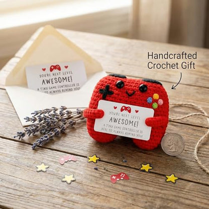 Handcrafted Crochet Game Controller, Positive Emotional Support Gifts for Teen Girls Boys, Birthday Presents for Gamers, Brothers - style: AWESOME