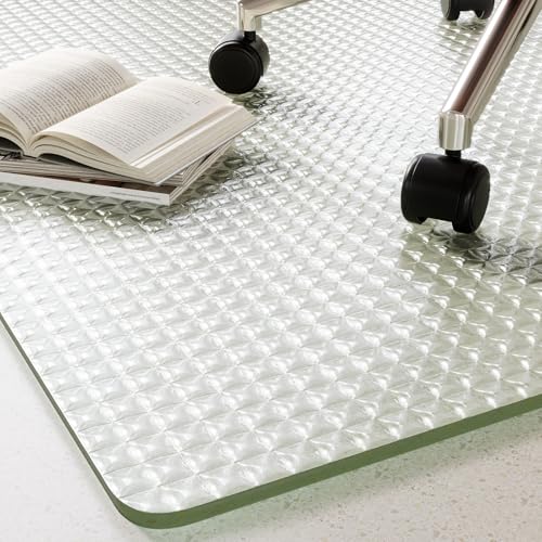 Koonmi Wave Glass Chair Mat 46"x55", Tempered Glass Office Chair Mat, Embossed Wave Texture Chair Mats with Rounded and Polished Edges for Hardwood Floor, Carpet, Support 1200LBS - color: Crystal Wave, size: 46"x55"
