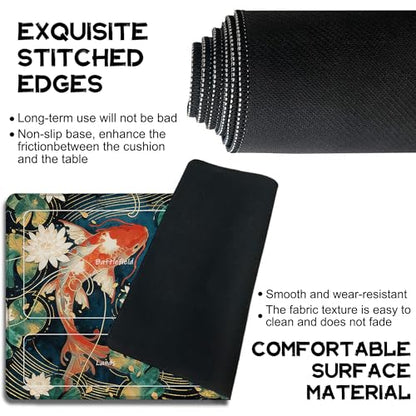 for MTG Playmat 24 x 14 Inches Lotus Leaves Koi Magic Play Mat Card Game Mat for Magic The Gathering TCG PTCG Playmat with Free Storage Bags Non-Slip Backing and Stitched Edge - color: Lotus Leaves Koi With Zones