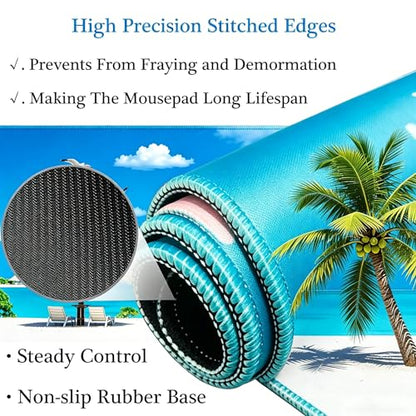 31.5x11.8 Inch Non-Slip Long Extended Large Gaming Mouse Pad with Stitched Edges XL Laptops Keyboard Mouse Mat (Beach Sky) - color: Beach Sky