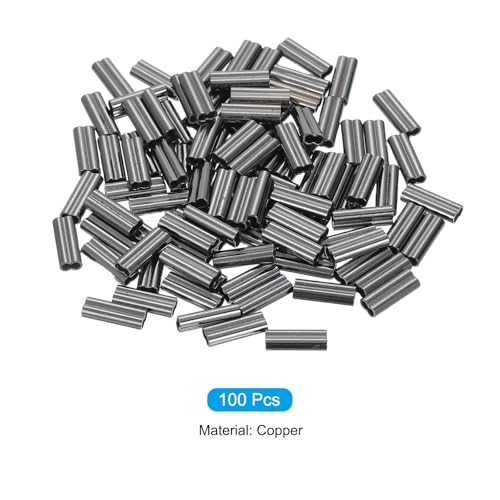 PATIKIL 3/64" 1.2mm Wire Rope Loop Sleeve 100 Pcs Copper Double Ferrule Duplex Crimping Loop Sleeve for Wire Rope Cable Fittings Rigging Fishing Wire,Black - size: 3/64"