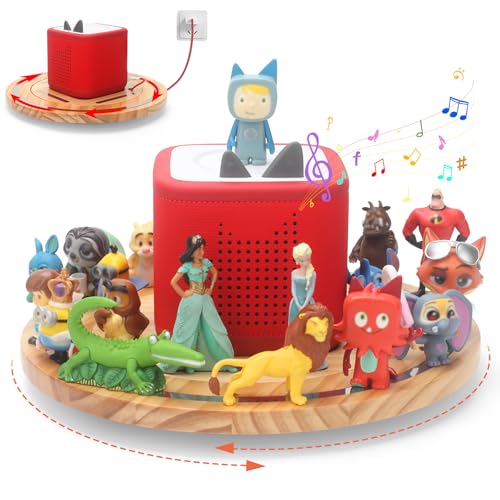 360° Round Turntable for ToniesBox 2 Storage Shelf Magnetic Organizer for Tonies Figures, with Charging Cable Connection Port, Display Collection for 20~30 Tonies Characters (Natura) - color: Natura, size: for Toniebox 2