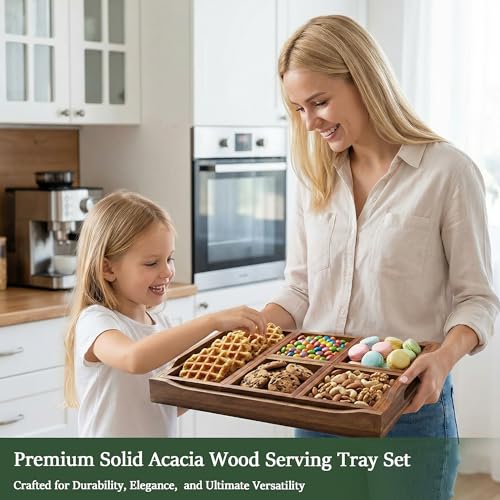 Serving Tray with 5 Removable Snack Boxes,Acacia Wood Snack Tray for Parties and Entertaining, Movie Night, Coffee Table and Charcuterie Serving - color: Snack Tray, size: Snack Tray
