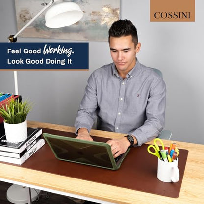 Cossini XL Desk Pad - Large Vegan Leather Desk Mat (17 x 36) - Buttery Smooth Writing, Damage Blocking, Non-Slip, Waterproof - Home Office Computer Desk Protector Blotter Laptop Keyboard Mouse Pad - color: Brown
