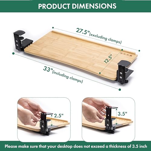 D'vine Dev Keyboard Tray Under Desk with Wrist Rest, Bamboo Wood Keyboard Drawer with Full Size Keyboard and Mouse Pad, Original Wood, KBTY-1 - color: Original Wood