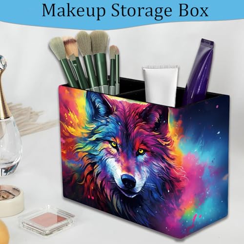 Pen Holder and Anti-Slip Mouse Pad Combination, Makeup Brush Storage Box, Tableware Storage Box, Suitable for Office and Home - Colorful Space Wolf - color: Colorful Space Wolf