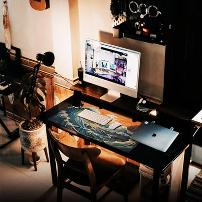 Gaming Mouse Pad, Waterproof Extra Large Mousepad with Stitched Edges, 31.5" x 15.7" Non-Slip Rubber Base Office Big Long Keyboard Pad for Office Gamer Home XXL, (Waves Sunset) - color: Waves Sunset
