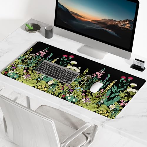 BOSOBO Large Mouse Pad, Desk Pad, XXL XL Extended Gaming Mouse Pad, Desk Mat for Office & Home, Long Keyboard Mat, Huge Mouse Pad, Desktop Full Cover 31.5 x 11.8 Inches, Silent Midnight Flowers Black - color: Silent Midnight Flowers, size: XL - 31.5 x 11.