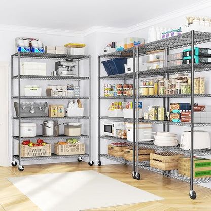 Romorgniz 6-Tier Rolling Storage Shelves, 82" H x 45" W x 18" D Adjustable Wire Shelving Unit with Locking Wheels, Heavy-Duty Metal Rack for Garage, Pantry, Kitchen, Basement – Black - size: 82"H X45"W X18"D-Black