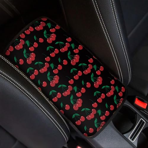 Wanyint Cherry Print Auto Center Console Pad, Cartoon Fruits Print Car Armrest Seat Box Cover Protector Universal Fit for Most Cars SUV - color: Cherry Print