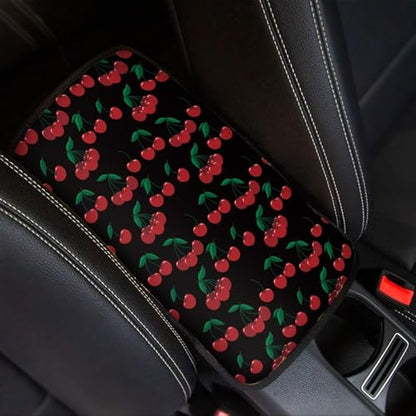 Wanyint Cherry Print Auto Center Console Pad, Cartoon Fruits Print Car Armrest Seat Box Cover Protector Universal Fit for Most Cars SUV - color: Cherry Print