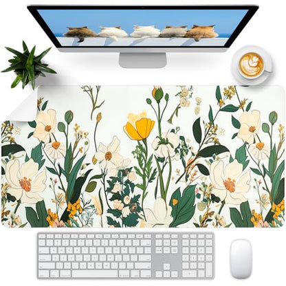 Floral Desk Mat (31.5"x15.7") | Waterproof, Leather, Mouse Pad - color: Yellowflower, size: 31.5" x 15.7"