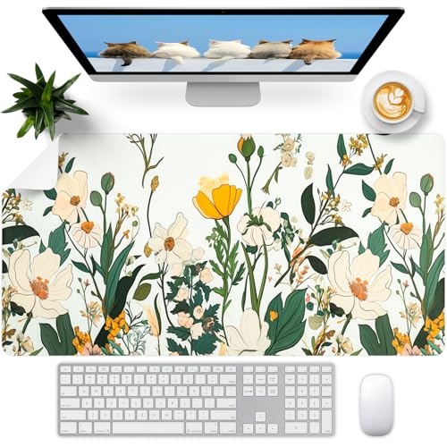 Floral Desk Mat (31.5"x15.7") | Waterproof, Leather, Mouse Pad - color: Yellowflower, size: 31.5" x 15.7"
