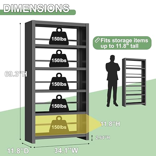 5 Tier AV Media Stand, 69.3" Tall Media Shelf Bookcase, Open Display Storage Shelves for CD Record Player, Stereo Receiver, AV Equipment, Black - color: Black, size: 69.3"H