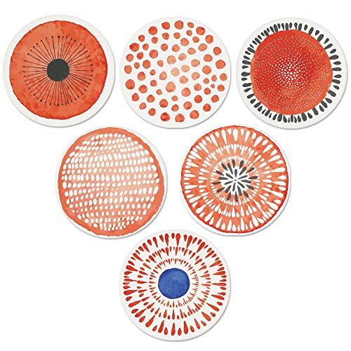 AD Set of 6 Coasters for Drinks Absorbing Round Ceramic Stone Coaster with Cork Base Tabletop Protection Mat for Mugs and Cups,Office,Kitchen (Coral Watercolor with Holder) - color: Coral Watercolor With Holder