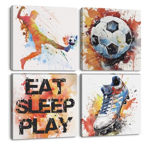 4PC Graffiti Canvas Wall Art Framed Art Soccer Shoes Room Decor Inspirational Sports Paintings Soccer Gifts Wall Decor Prints Picture for Boys Room Sports Club Garage Home Decor 7.9x7.9 inch - color: Multi 1074