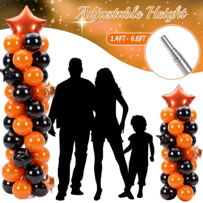 Gejoy 110 Pcs Orange Black Balloons Column Stand Kit Adjustable Tower Stand from 1.4 to 6.6 ft with Bases for Back to School Wedding Birthday Baby Shower Party - color: Orange Black
