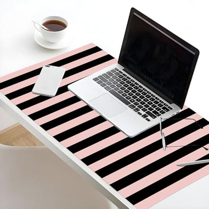 EOBTAIN Pink and Black Large Mouse Pad Vertical Striped Keyboard Mat 31.5x15.7 Inch Smooth Non-Slip Rubber XXL Gaming Mousepad Extended Desk Mat Cute Desk Accessories for Office Home - color: Pink Black