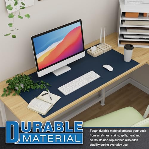 K KNODEL Large Office Leather Desk Mat, Mouse and Keyboard Pad, Computer and Laptop Mat, Desktop Protector and Cover, Writing Pad and Blotter (35.4"x17", Dark Blue) - color: Dark Blue, size: 35.4" x 17"
