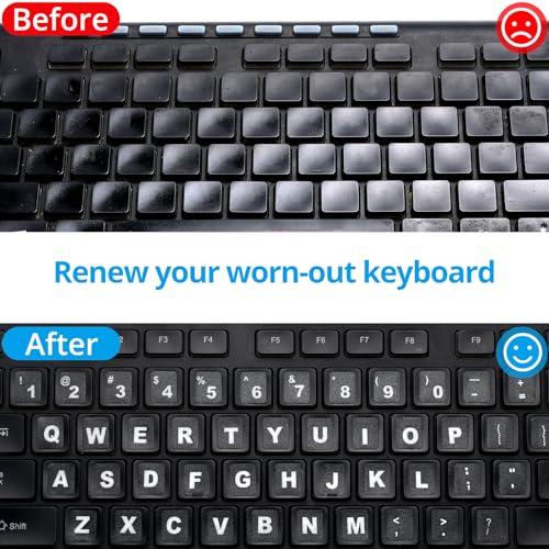 English Keyboard Stickers [5 in 1],Full Size Big Letter Keyboard Stickers with White Font on Black Background Universal for Laptop Desktop Computer, Matte Stickers with Enter & Number Keys - color: Full Size Big Font White Letters-2