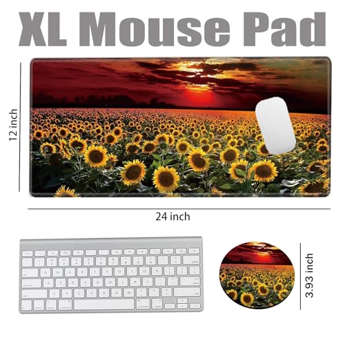 24x12 inch Mouse Pad Large Desk Mat Sunflower Mousepad Gaming Long Extended Protector Mat Big Computer Mat for Wireless Mouse Non Slip Home Work - color: Sunset, size: 24''X12''