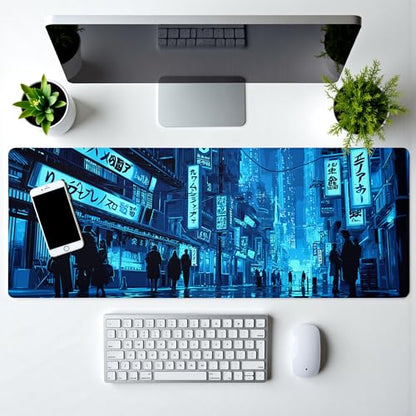 Japanese Gaming Mouse Pad Large Desk Mat Extended Keyboard Streets Mouse Pad Anime Mousepad with Non-Slip Base and Stitched Edge Mouse Mat Desk Pad 31.5 x 11.8 Mouse Pads for Desk Home Office Gaming - color: Japanese Streets