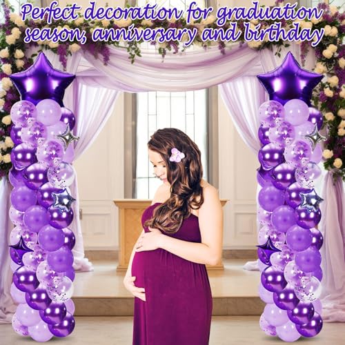 Gejoy 110 Pcs Purple Silver Balloons Column Stand Kit Adjustable Tower Stand from 1.4 to 6.6 ft with Bases for Back to School Wedding Birthday Baby Shower Party - color: Purple Silver
