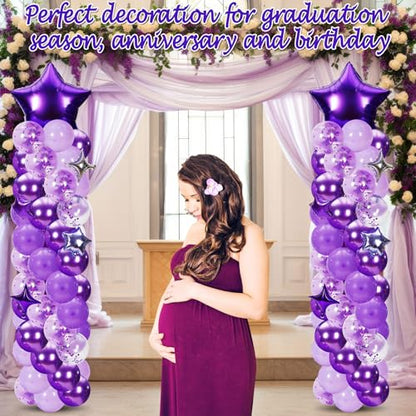 Gejoy 110 Pcs Purple Silver Balloons Column Stand Kit Adjustable Tower Stand from 1.4 to 6.6 ft with Bases for Back to School Wedding Birthday Baby Shower Party - color: Purple Silver