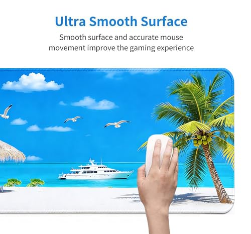 31.5x11.8 Inch Non-Slip Long Extended Large Gaming Mouse Pad with Stitched Edges XL Laptops Keyboard Mouse Mat (Beach Sky) - color: Beach Sky