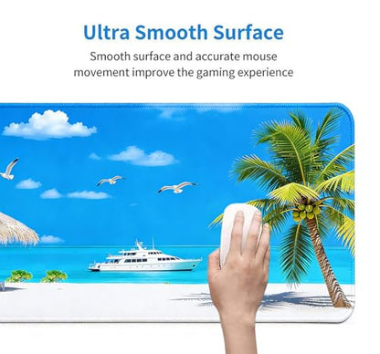 31.5x11.8 Inch Non-Slip Long Extended Large Gaming Mouse Pad with Stitched Edges XL Laptops Keyboard Mouse Mat (Beach Sky) - color: Beach Sky