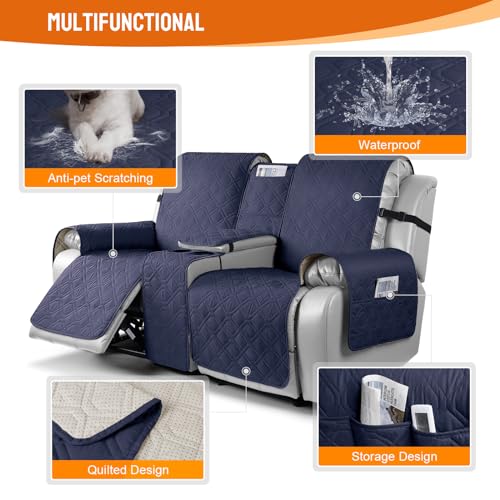 VANSOFY Loveseat Recliner Cover with Console 100% Waterproof Sofa Slipcovers Non-Slip Reclining Couch Cover Split Sofa Covers Furniture Protector for Pets, Dogs(Dark Blue) - color: Dark Blue