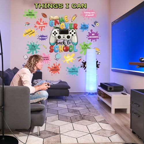 Back to School Wall Art, Game Over Motivational Poster Gamer Wall Sticker Gaming Controller Joystick Wall Decals Removable Video Games Wall Stickers Game Boy Wall Art for Bedroom Playroom Decoration