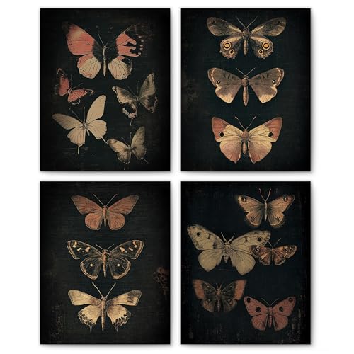 FITIE Vintage Butterfly Wall Art Prints Set of 4, Butterfly Room Decor, Dark Academia Retro Butterflies Wall Art Posters for Home Bedroom Living Room Decor, 8x10 Unframed - color: Home Wall Art 16